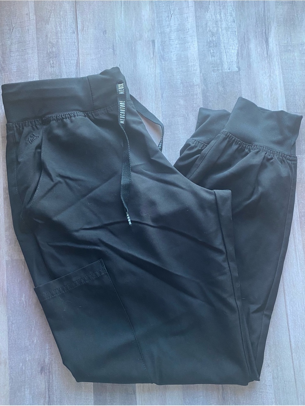 Med Couture Black Scrub Jogger Pants Drawstring Cargo Pockets